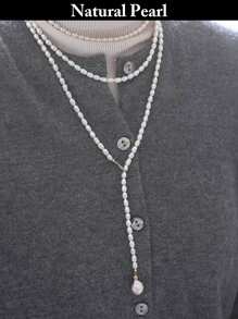 1pc Multi-Layer Natural Pearl Necklace, White, Long, Fashion & Personalized Style, Suitable For Daily Wear And Gifting