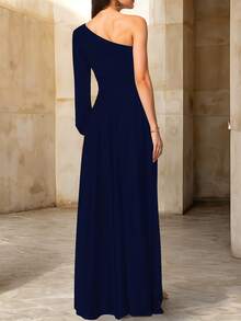 Casual Off Shoulder Leg Slit Dress - 藏蓝色 - 查看 4