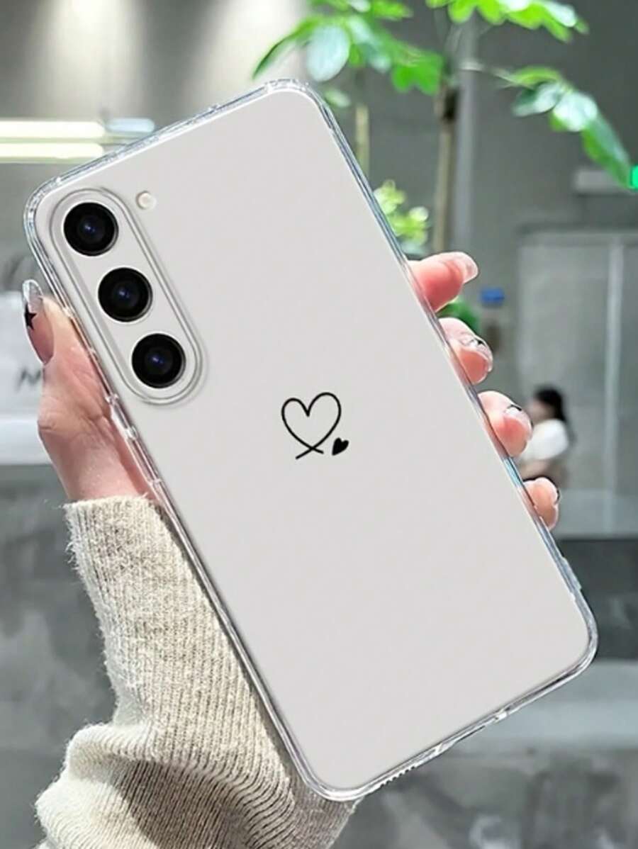 1 pieza Funda protectora para teléfono con diseño de corazón negro pintado, perforada, de alta transparencia y anti-caídas gruesa