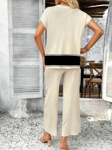 Conjunto de dos piezas de mujer informal, suéter holgado y pantalones de pierna ancha de lana