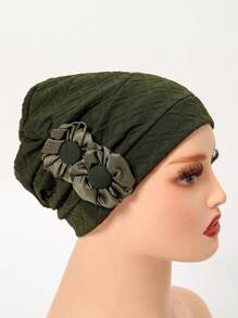 1pc Women's Soft Satin Bonnets With Floral Design - Lightweight, Elastic Sleep Caps For Chemotherapy, Makeup Removal, Beach & Outdoor Use - Multicolor - View 9