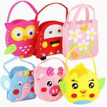 2/6/8pcs Cartoon Non-Woven Handmade Crafts Toys, Children DIY Bag Animal & Flower Handbags Crafts, Sewing Art Toys Decor, Random Style