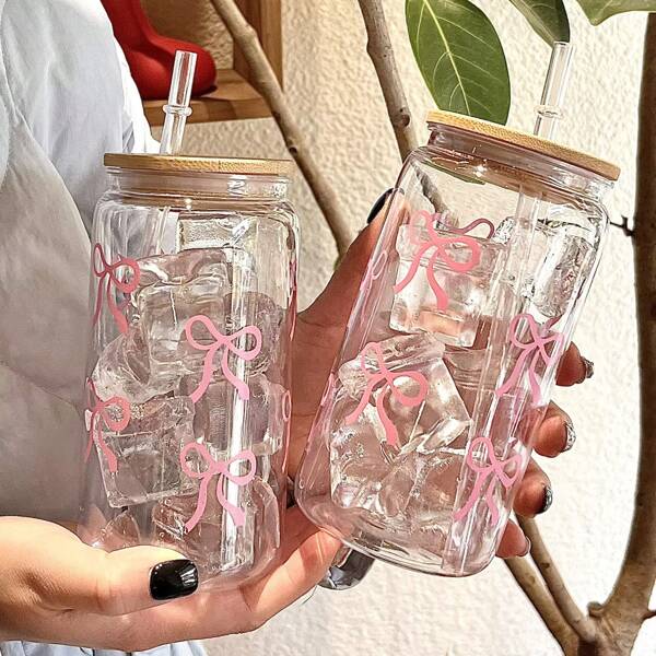 Large Capacity Wooden Lid Bowknot Straw Cup, For Home Use