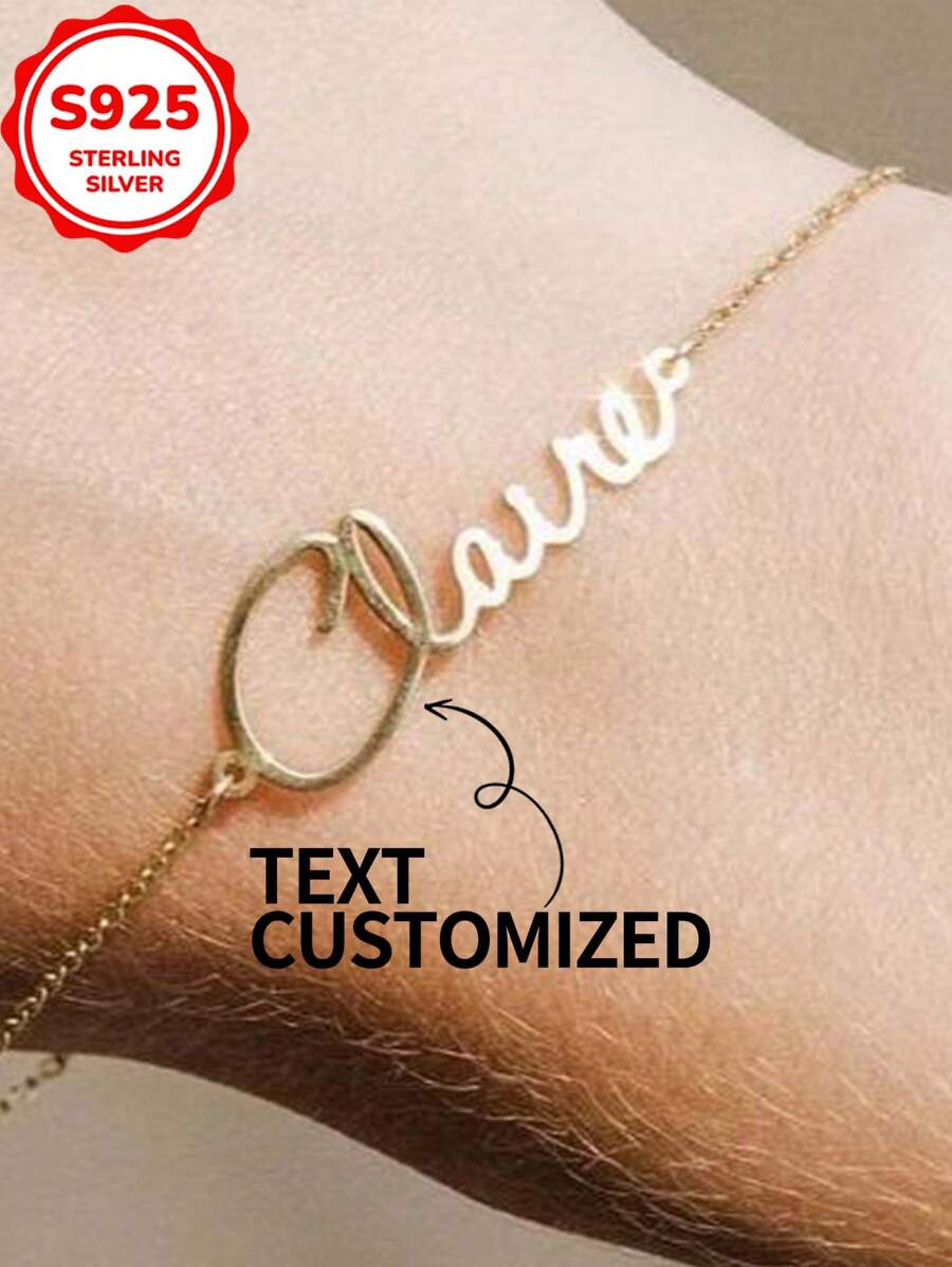 [Custom] 3g, 925 Sterling Silver, 1pc Personalized Text Engraved Minimalist Bracelet, Valentine's Day, Christmas Gift Customized Engraved Necklace, Customized Name Necklace, Holiday Customized Engraved Gift (Custom Note Can Only Be Provided In English, Other Languages Will Be Translated To English)