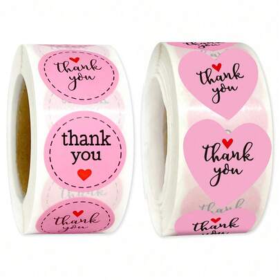 500pcs/Roll Pink Heart-Shaped "Thank You" Stickers, Pink Stickers For Gift Packaging, Decoration, Envelopes, Fresh Flowers, Love Letters, 1inch Label Stickers, Seal Stickers, Wedding Stickers, Bridesmaid Gifts, Thank You Cards, My Orders, Thank You Stickers, Baby Shower, Small Business Supplies