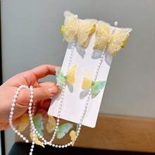 2pcs Vintage Handmade Butterfly Pearl Tassel Hair Clips For Girls, Sweet Princess Hair Accessories Pearl Chain Hair Clips - Multicolor - View 9