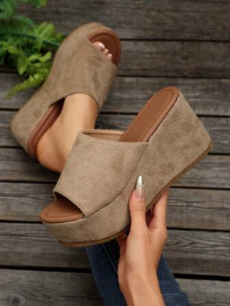 女士厚底坡跟凉鞋，女士舒适一脚蹬休闲厚底鞋，防水夏季鞋