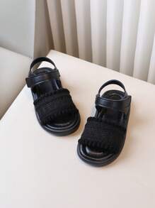 1 双夏季儿童凉鞋，男童/女童可调节钩环沙滩鞋，防滑软底露趾休闲凉鞋