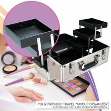 Estuche de maquillaje VER Beauty con bandejas extensibles y compartimentos organizadores (Almacenamiento de belleza) - Beige plateado - Ver 1