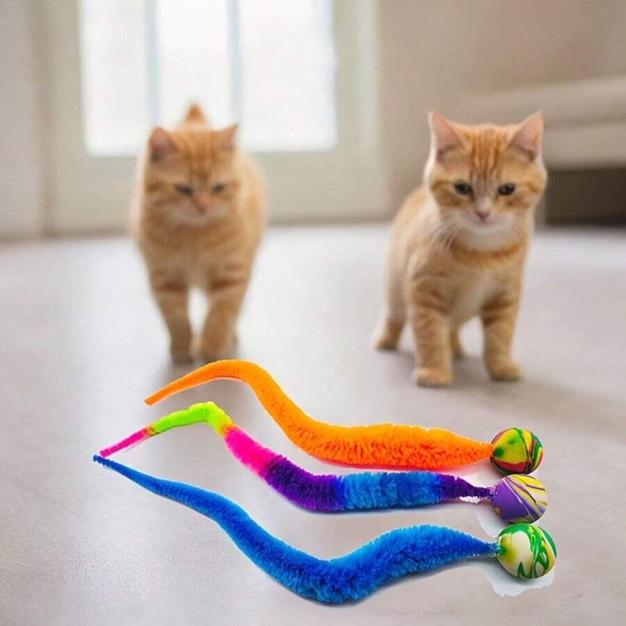 3pcs Random Color Colorful Feather Rainbow Cat Lover And Cat Mom Love Pillar Cat Lover And Cat Mom Love Toys, Elastic Ball Super Fun For Cat Lover And Cat Mom Loves To Chase