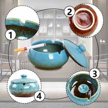 Ceramic Ashtray With Lid, Indoor Or Outdoor Smoke-Free And Windproof Ashtray, Terrace Desktop Office Smoked Ash Rack, Desktop Home Office Decorative Ashtray, Holiday Gift Gifts Birthday Graduation - Multicolor - View 7