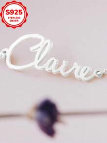 [Custom] 3g, 925 Sterling Silver, 1pc Personalized Text Engraved Minimalist Bracelet, Valentine's Day, Christmas Gift Customized Engraved Necklace, Customized Name Necklace, Holiday Customized Engraved Gift (Custom Note Can Only Be Provided In English, Other Languages Will Be Translated To English)