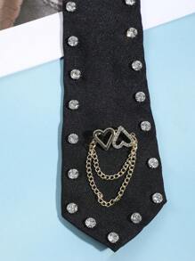 1 件女士时尚休闲心形图案简约风格原创 DIY 人造珍珠心形预系领带，适合搭配西装、衬衫，适合外出、办公室、宴会、派对 - 黑色 - 查看 4