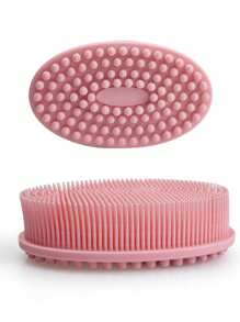 1pc Silicone Cleaning Brush For Shower, Silicone Shampoo Shower Brush, Household Adult Double-Sided Rubbing Bath Brush, Massage Bath Brush, Bathroom Cleaning Tools