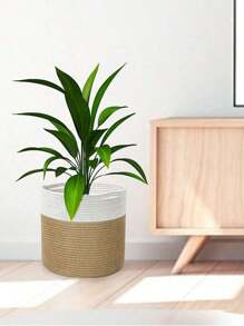 1 pieza Macetero de dos tonos hecho a mano, cesta de almacenamiento decorativa tejida, maceta de flores de jardín de paja, mimbre, ratán o hierba marina