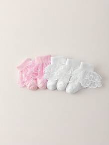 5 Pairs Infant Girls Lace Trim Socks, Simple & Practical Multifunction - Multicolor - View 4