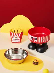 1pc Elevated Cartoon Cat Dog Pet Food Water Bowl With Spill Prevention, Raised Feeder