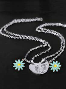 2Pcs Mother Daughter Heart Matching Pendant Necklace Set Gifts For Mom Mother's Day Birthday Christmas Presents From Daughter Mother's Day Gifts For Mom