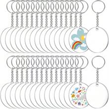 90 件/套亚克力钥匙扣空白透明圆形亚克力装饰空白亚克力圆盘带钥匙链环适用于 DIY 工艺品