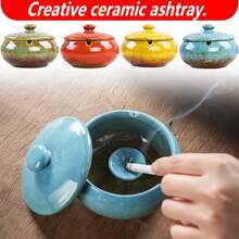 Ceramic Ashtray With Lid, Indoor Or Outdoor Smoke-Free And Windproof Ashtray, Terrace Desktop Office Smoked Ash Rack, Desktop Home Office Decorative Ashtray, Holiday Gift Gifts Birthday Graduation - Multicolor - View 4