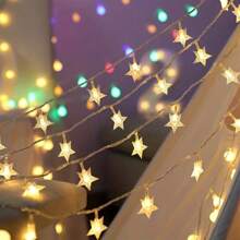 1pc 20-LED Warm White Star String Lights, Battery Powered Fairy Lights For Indoor Use, Suitable For Party, Wedding, Holiday Decor, Girls Birthday, Bedroom, Garden Decor