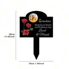 可定制的 2D 纪念墓碑，黑色亚克力花园桩，可定制照片和文字名称，适用于花园、草坪或户外使用 - 非常适合纪念、纪念亲人或宠物墓碑