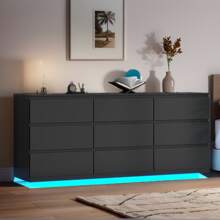 9 Drawer Dresser For Bedroom With Power Outlet And LED Lights, Floating Modern Wide Drawer Chest, Drawer Dresser Organizer For Living Room, Closet And Hallway - Xem 10