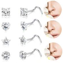 8pcs Fashion Nose Rings Studs Set, 20G Hypoallergenic Stainless Steel, Synthetic Cubic Zirconia, Round & Heart Design, Non-Magnetic, For Women, Perfect For Christmas, Thanksgiving, Valentine'S Day,Mom,Mother,Mother's Day,Gift
