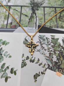 1 件时尚红黑吊坠项链，深色简约风格，颈链