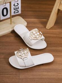 2025 New Summer Girls Sandals, Non-Slip Flat Casual Fashion Versatile Strap Slippers - White - View 4