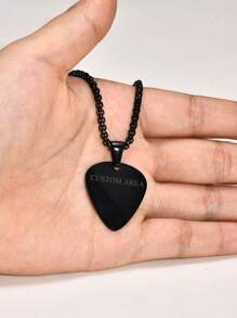 2 件定制文字不锈钢光滑吉他拨片吊坠情侣吊坠项链 - 个性化时尚，全球畅销品 - 黑色+銀色 - 查看 5