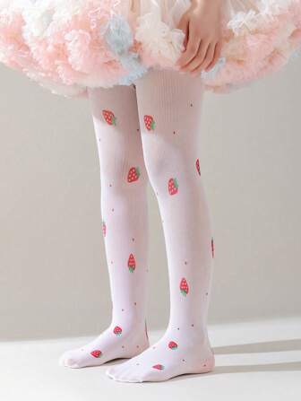 1PC 儿童夏季贴身网眼打底裤压印工艺彩色爱心樱桃草莓可爱甜美连裤袜可外穿