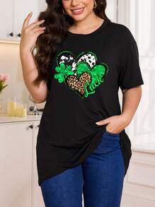 Kurzärmliges Oberteil mit Rundhalsausschnitt in großen Größen, Lässig, alltagstauglich mit Leoparden-Muster, Glücksbringer St. Patrick's Day Damen Grünes Kleeblatt Hemd, Glücksbringer Kurzarm T-Shirt