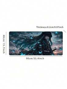 Tappetino per mouse con grafica di ragazza anime, farfalle blu estetiche, accessori per scrivania da ufficio, con bordo cucito, base antiscivolo in gomma, taglia 35,4x15,7 pollici, per uso domestico e ufficio, idea regalo per amiche e donne, back to school