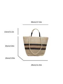 1 pieza Bolso de mano de mujer bicolor, bolso de hombro de gran capacidad tejido de paja para ir de compras, playa y uso diario
