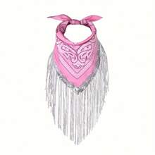 1 Pc Fashionable European & American Style Paisley-Shaped Scarf, Hip-Hop Street Dance Leaf Print Long Tassel Sequin Multifunctional Headband Scarf, Made Of Polyester Fiber