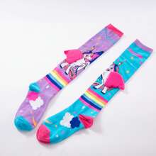 Little Girl Knee High Socks Cute Cartoon Pony Print Long Stockings Soft Child Fun Socks - 粉色 - 查看 6