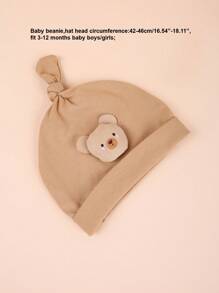 1pc Infant Baby Bear Ears No Brim Sleeping Cap With Tail, 3-15 Months
