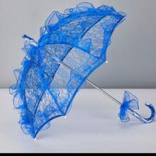 1pc Mini Lace Umbrella, Wedding Flower Girl Photo Prop, Solid Color Lace Woven Dance Umbrella, Decorative Palace Parasol Summer Cooling,Beach,Travel