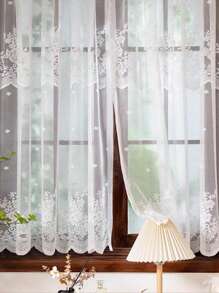 1/2 件法式白色蕾丝边咖啡厅窗帘，装饰小窗帘，适用于客厅、卧室、咖啡店 - 白色 - 查看 7