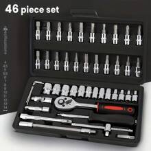 46pcs Mechanic Tool Kit - Steel Sockets With Ratchet Wrench, Multifunctional Auto Repair Set With Carrying Case, Manual Tools For DIY Projects