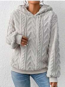 Solid Color Hooded Sweater, Long Sleeves And Drawstring, Daily Casual Wear