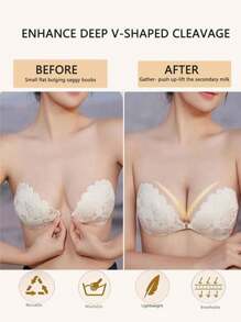 1pc Lace Invisible Backless Strapless Nipple Cover Boob Pads Bra Lift - Apricot - View 4