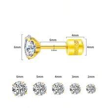 5 Pairs Spiral Stud Earrings, Stainless Steel, Double-Sided Cubic Zirconia Inlay, Unisex, Cartilage/Helix Earrings, Size 2-6mm - Zirconia Cylindrical Earrings - View 5