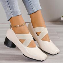 2-3 Inch Platform Mary Jane High Heel Shoes, Vintage Style Versatile Thick Heel Ballet Flats For Women, Spring Autumn - White - View 2