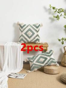 1pc/2pcs Set Nordic Ins Style Morocco Tufted Throw Pillow Case, Luxury Embroidered Tassel Cushion Cover, Removable & Washable For Home, Car, Sofa, Bedroom, 30*50cm, 45*45cm (Without Insert)