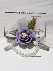 1pc Elegant Purple Violet Korean Style Bridal Wrist Flower, Wedding Dress Accessory, Bridesmaid Gift, High-End Wedding Favor, Exquisite Pearl Chain Party Bracelet Valentine's Day Accessories - Violet Purple - View 2
