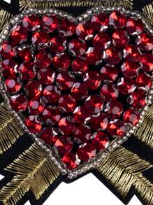 2pcs Red Girl Handmade Beading Crown Heart Patch, Personalized DIY Clothing Accessory Embroidery Sewing Iron-On Patch Applique Decoration Badges Brooch For Clothes, Shoes, Bags, Festival Party