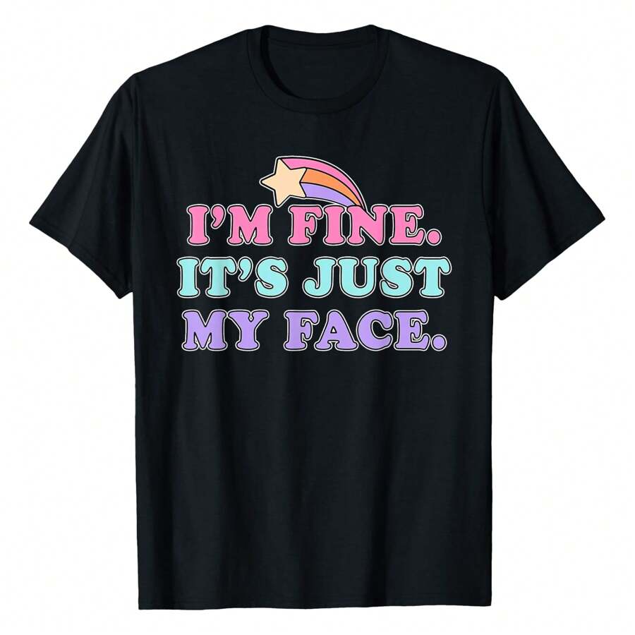 I'm Fine It's Just My Face Shirt, I'm Fine It's Just My Face T-Shirt Women's Plus Size Graphic Tee - 黑色 - 查看 1