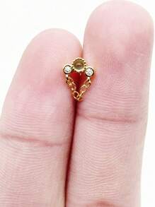 1 pièce Anneau de nez en alliage de cuivre à triple strass, micro-serti de cubique zircone synthétique en forme de L, convient pour un port quotidien, femmes